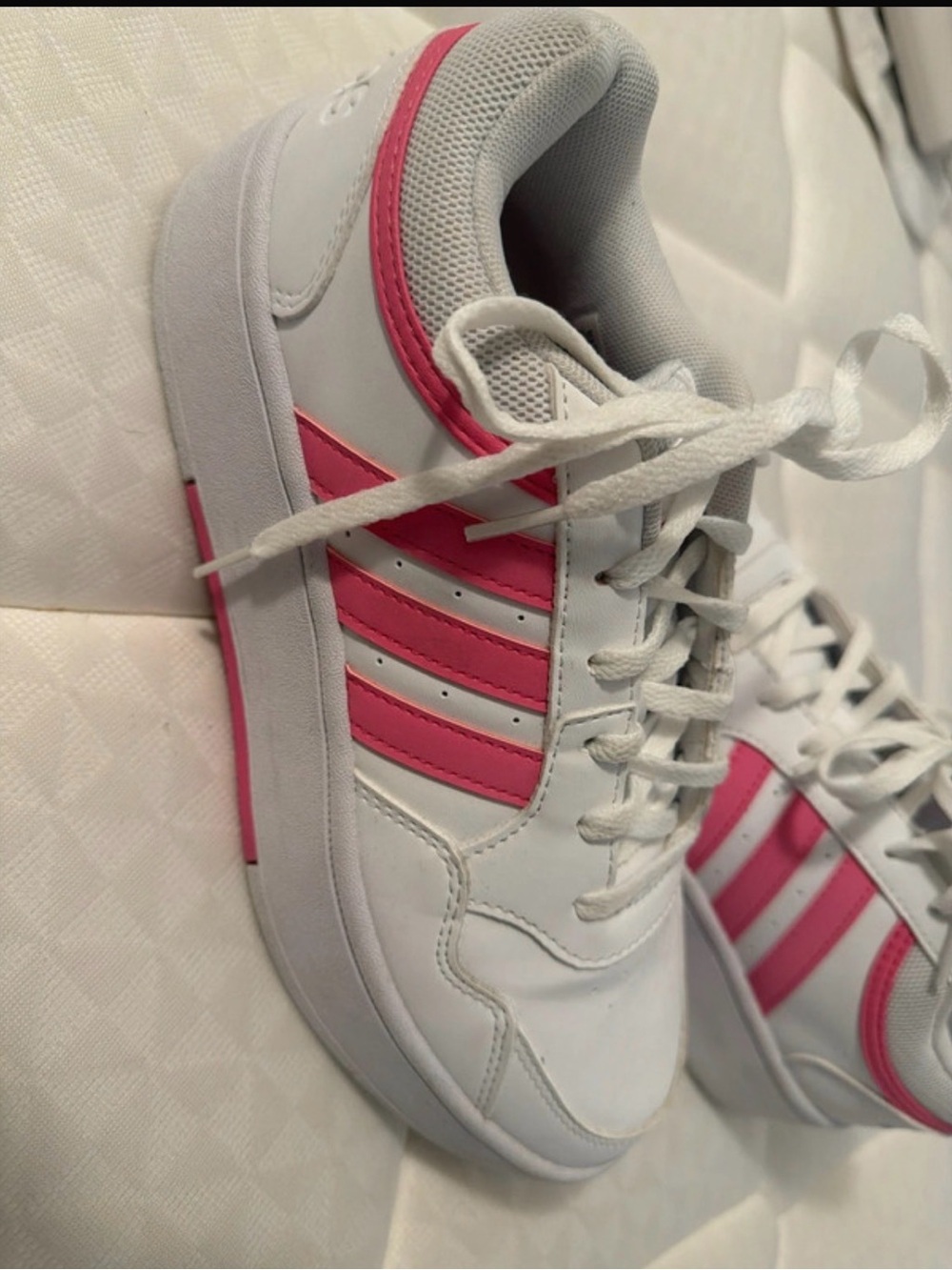adidas White Sneakers with Pink Stripe Accents